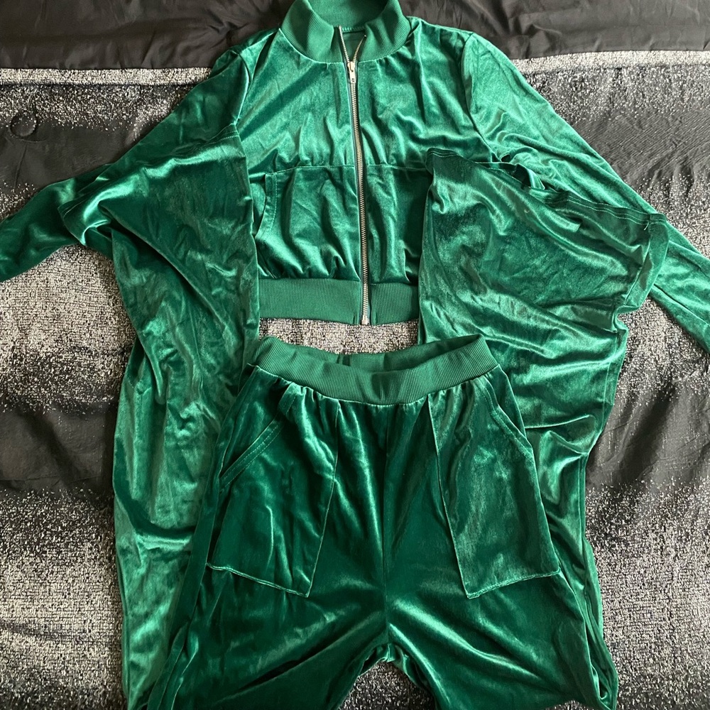 Sporty Velvet Solid Zipper 2 Piece Pant Sets